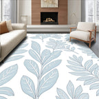 Serene Blue Botanical Leaf Pattern Rug