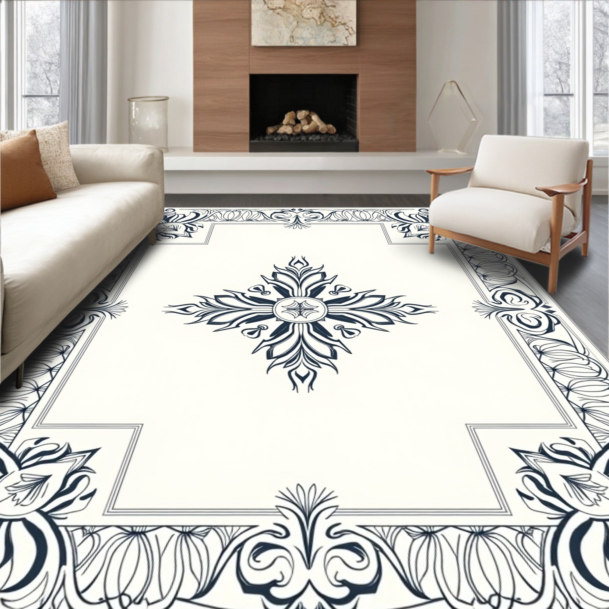 Dark Floral Art Nouveau Patterned Design Rug