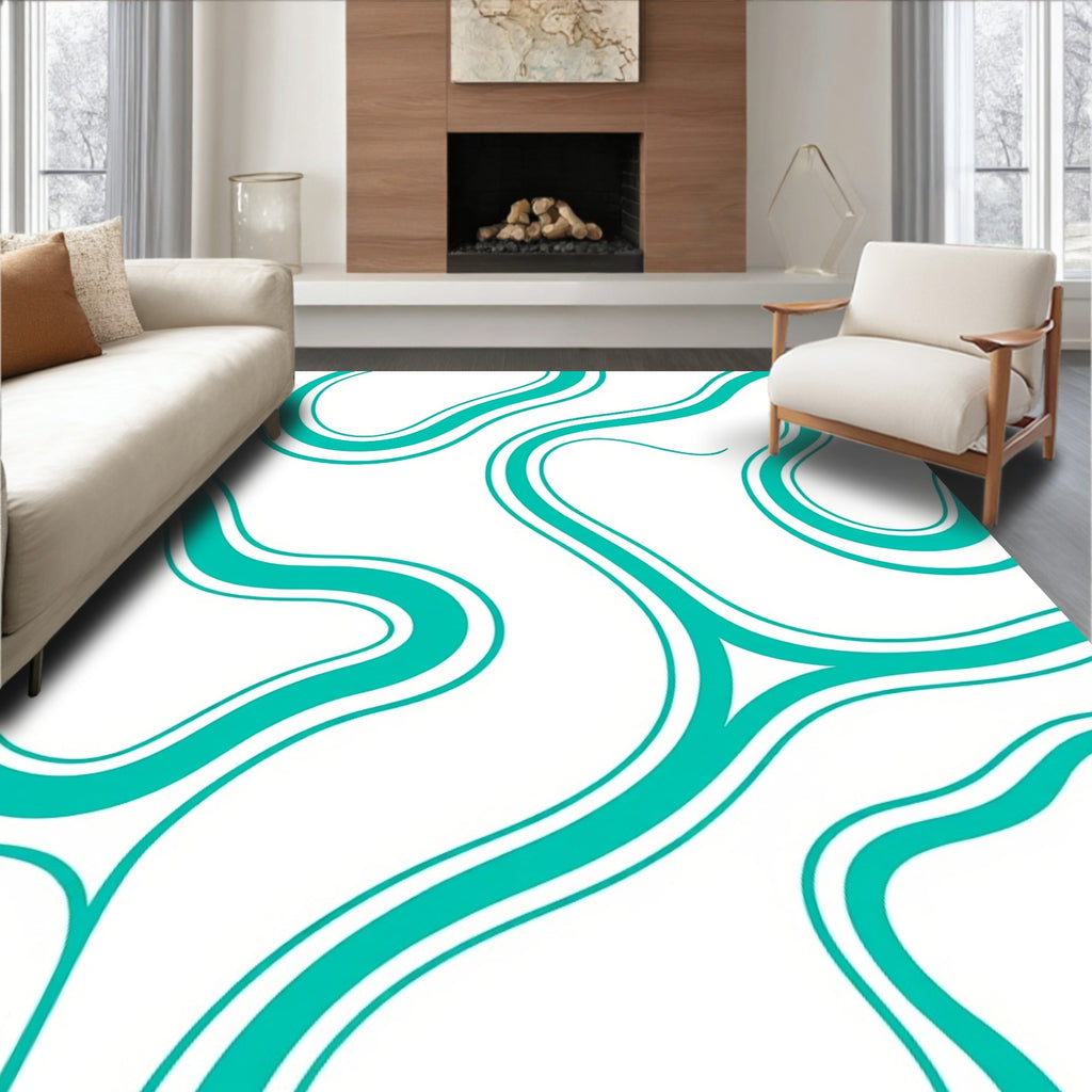 Teal Flowing Curve Pattern Rug