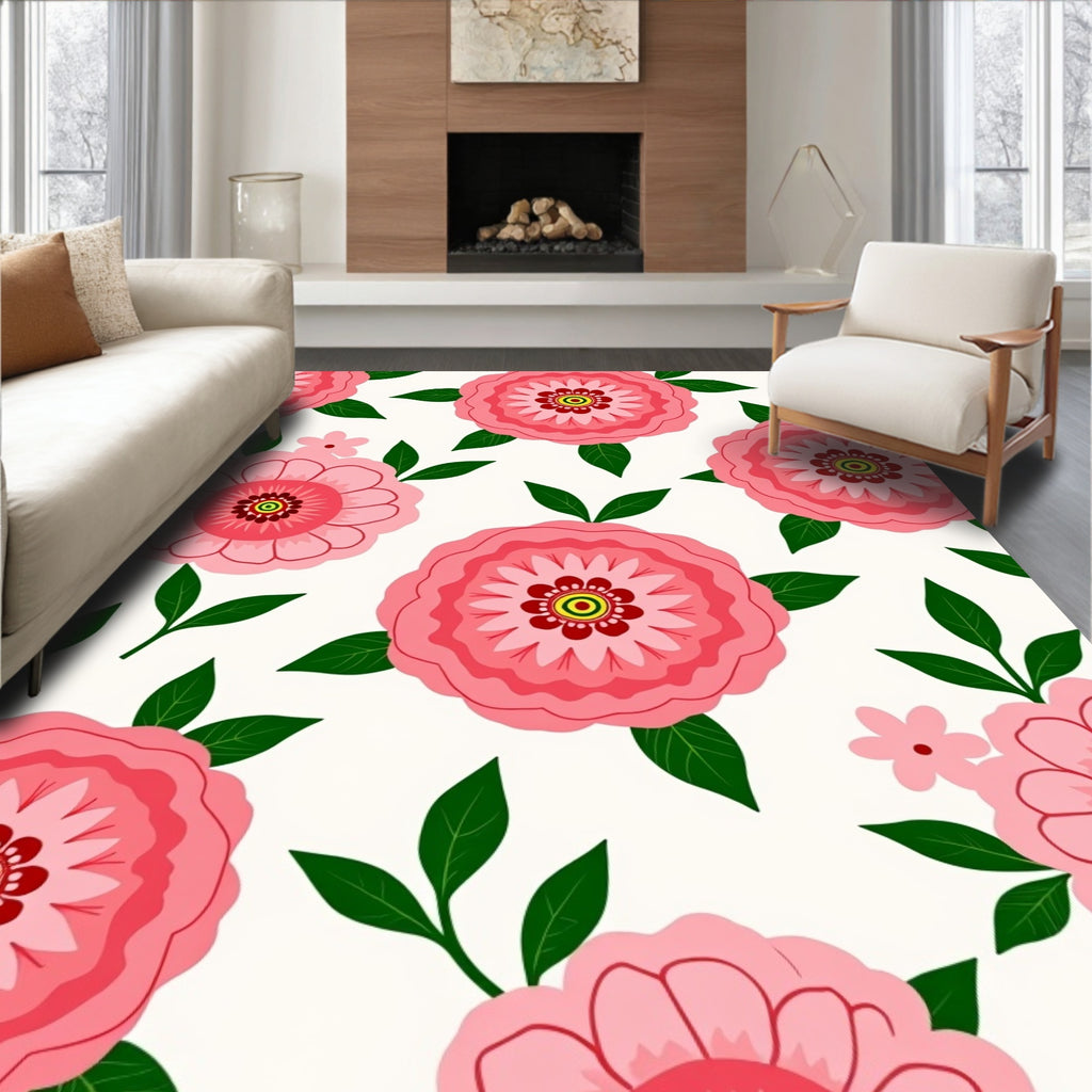 Pink Floral Pattern Illustration Rug