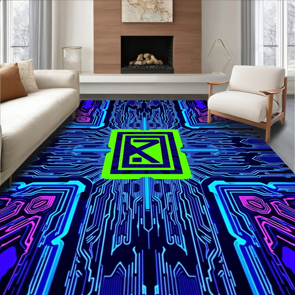 Neon Circuit Board Style Rug
