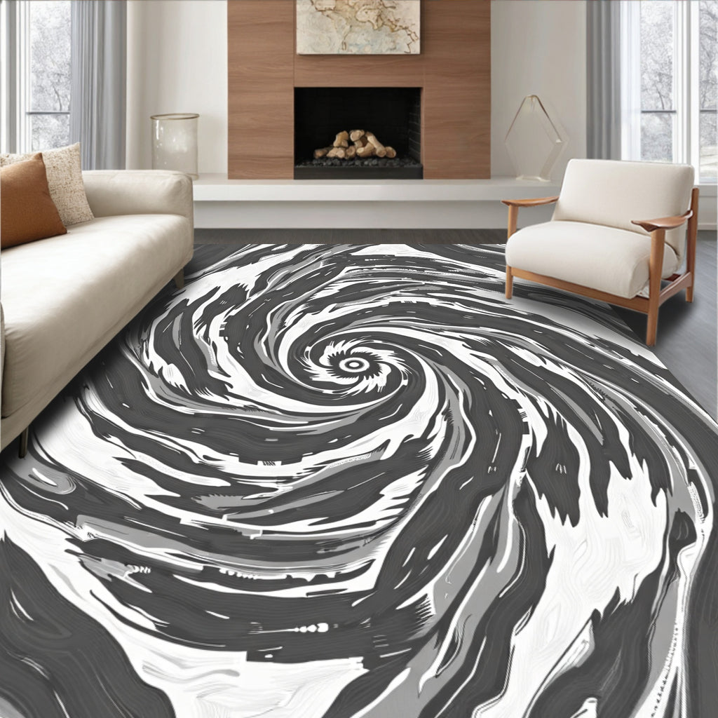 Monochromatic Swirl Abstract Illusion Rug