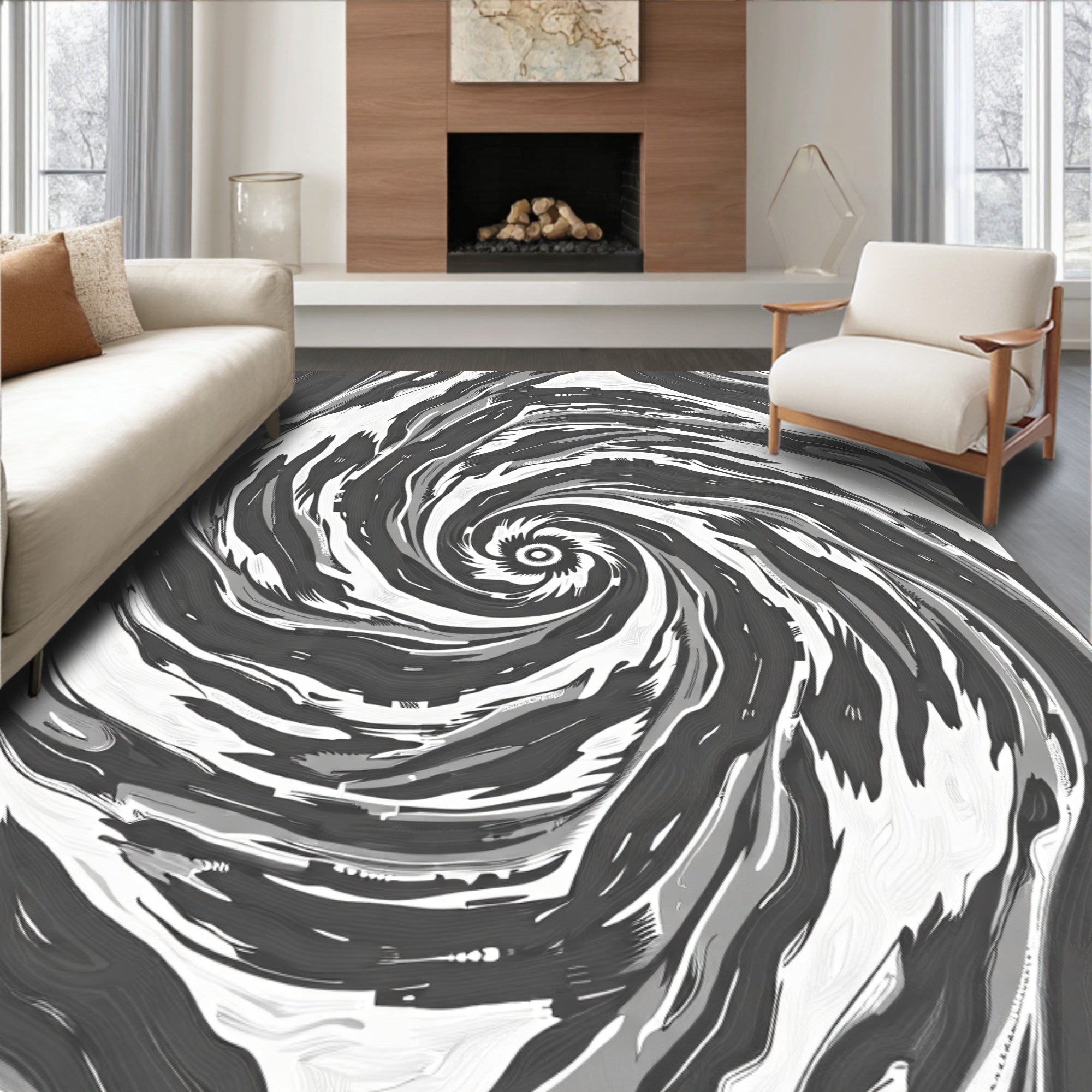 Monochromatic Swirl Abstract Illusion Rug