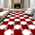 Red White Interlocking Block Pattern Rug