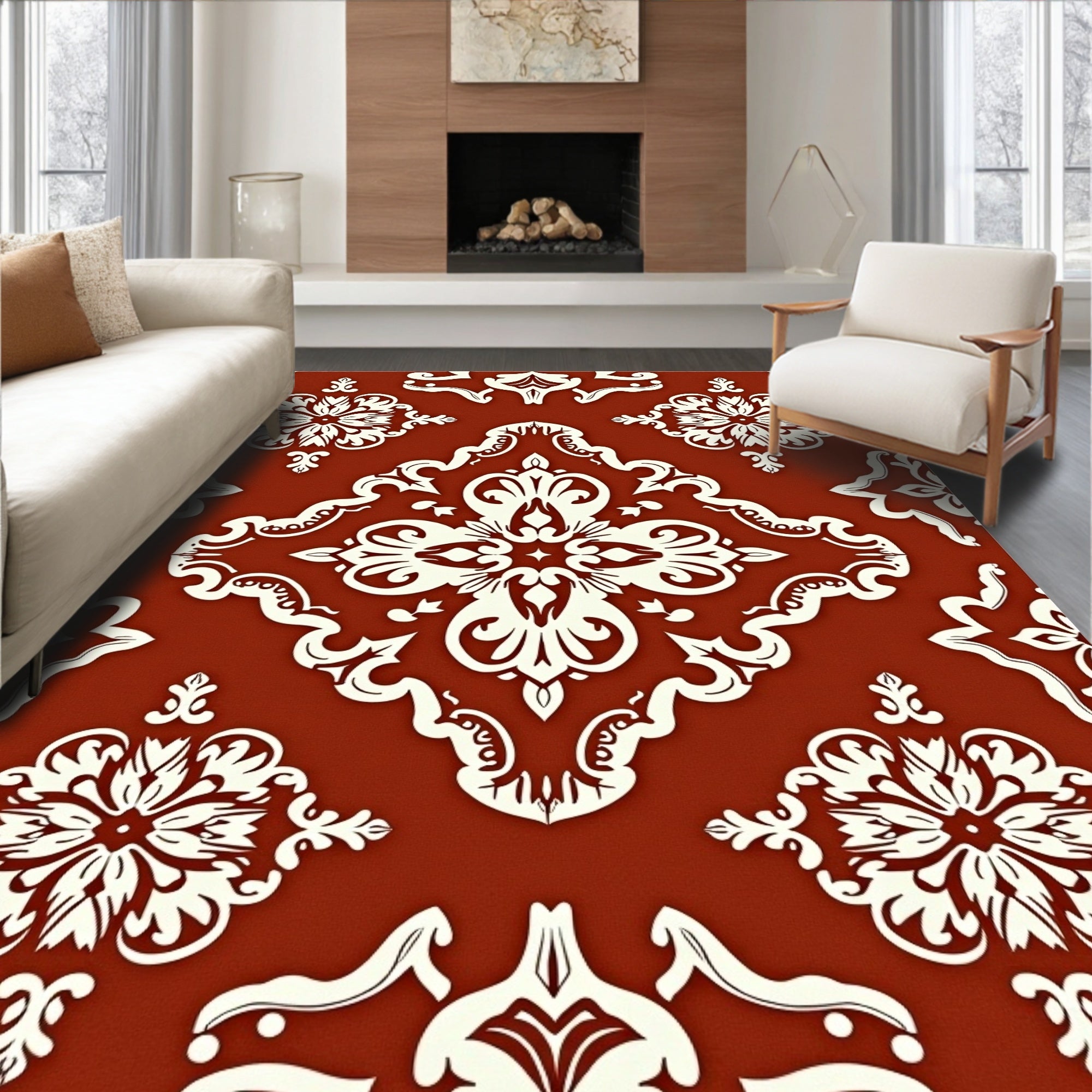 Classic Damask Scroll Pattern Rug