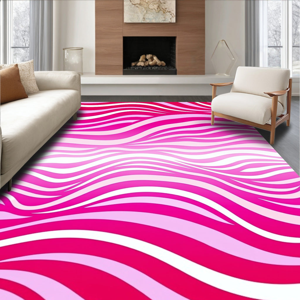 Pink Abstract Wavy Stripes Rug