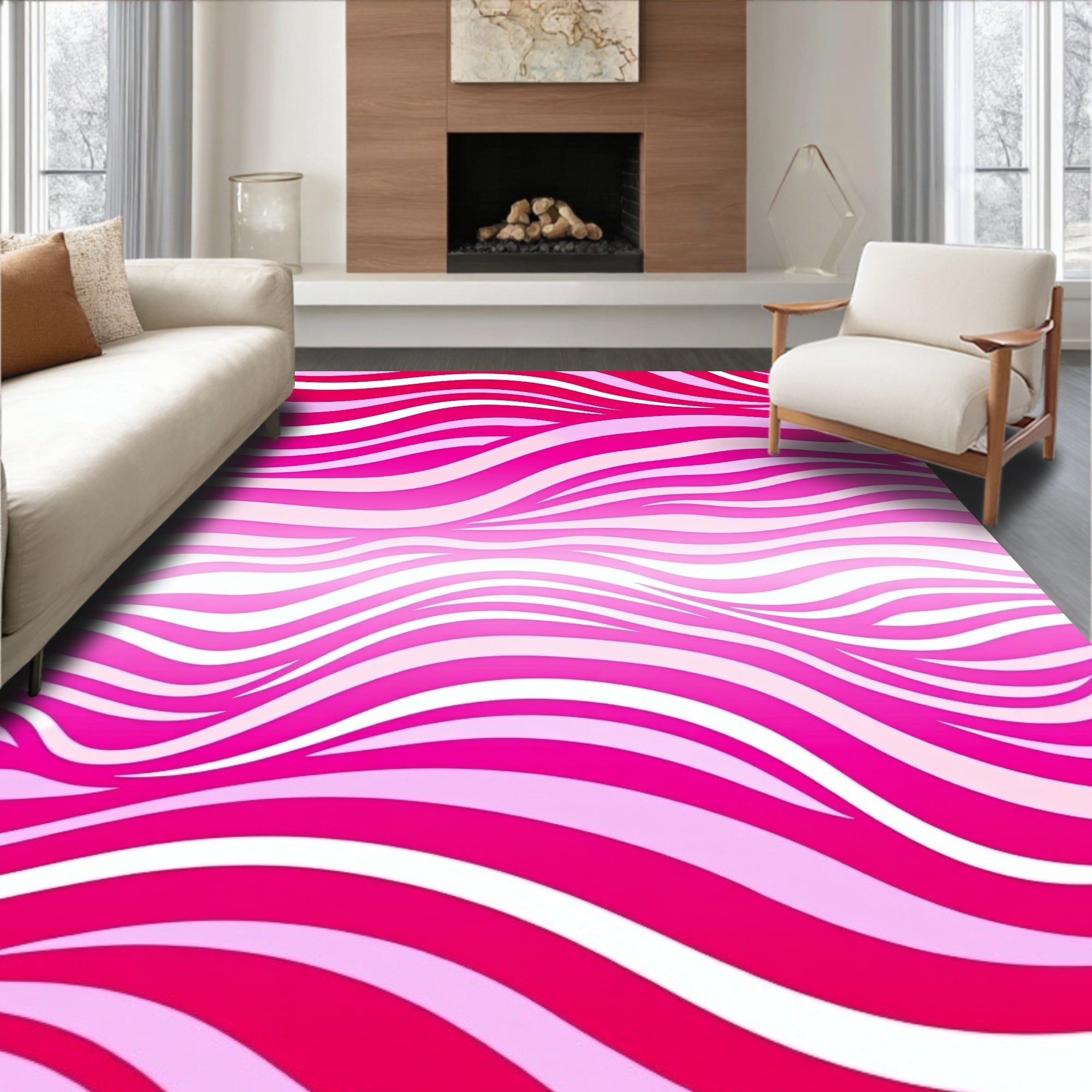 Pink Abstract Wavy Stripes Rug