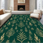 Deep Green Gold Leaf Pattern Rug