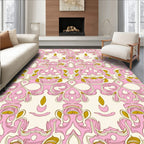 Pink Gold Ornate Scroll Pattern Rug