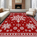Bold Red Snowflake Festive Pattern Rug