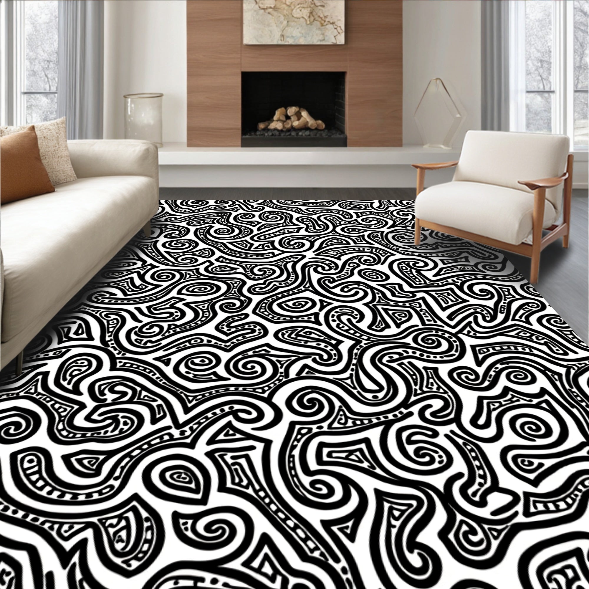 Curvy Ink Blot Pattern Rug