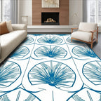 Blue Fan Patterned Graphic Art Rug