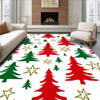 Red Green Pine Tree Star Pattern Rug