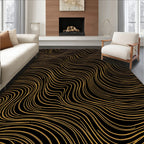 Abstract Golden Wavy Lines Rug