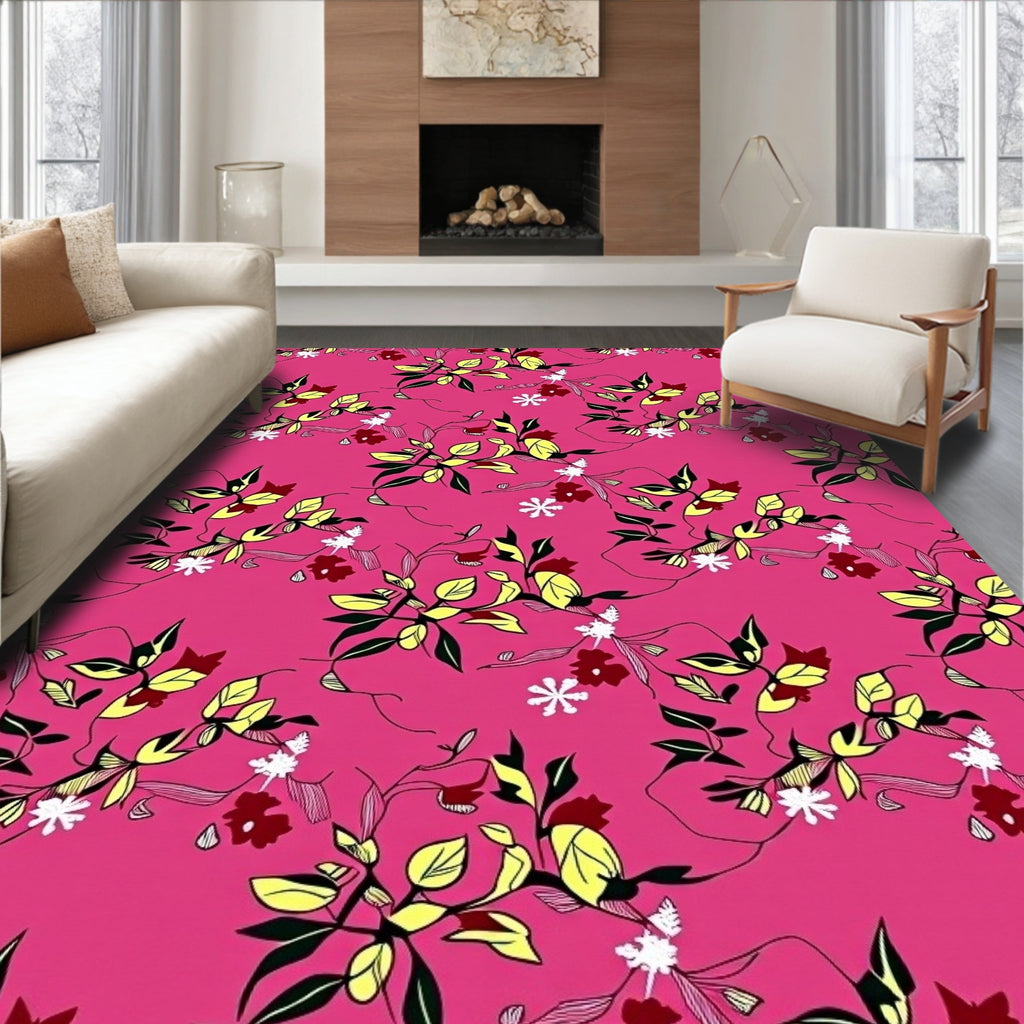 Vibrant Floral Vines Blossoms Pattern Rug