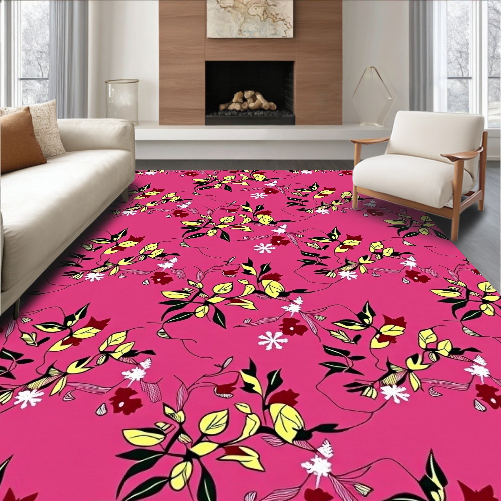 Vibrant Floral Vines Blossoms Pattern Rug