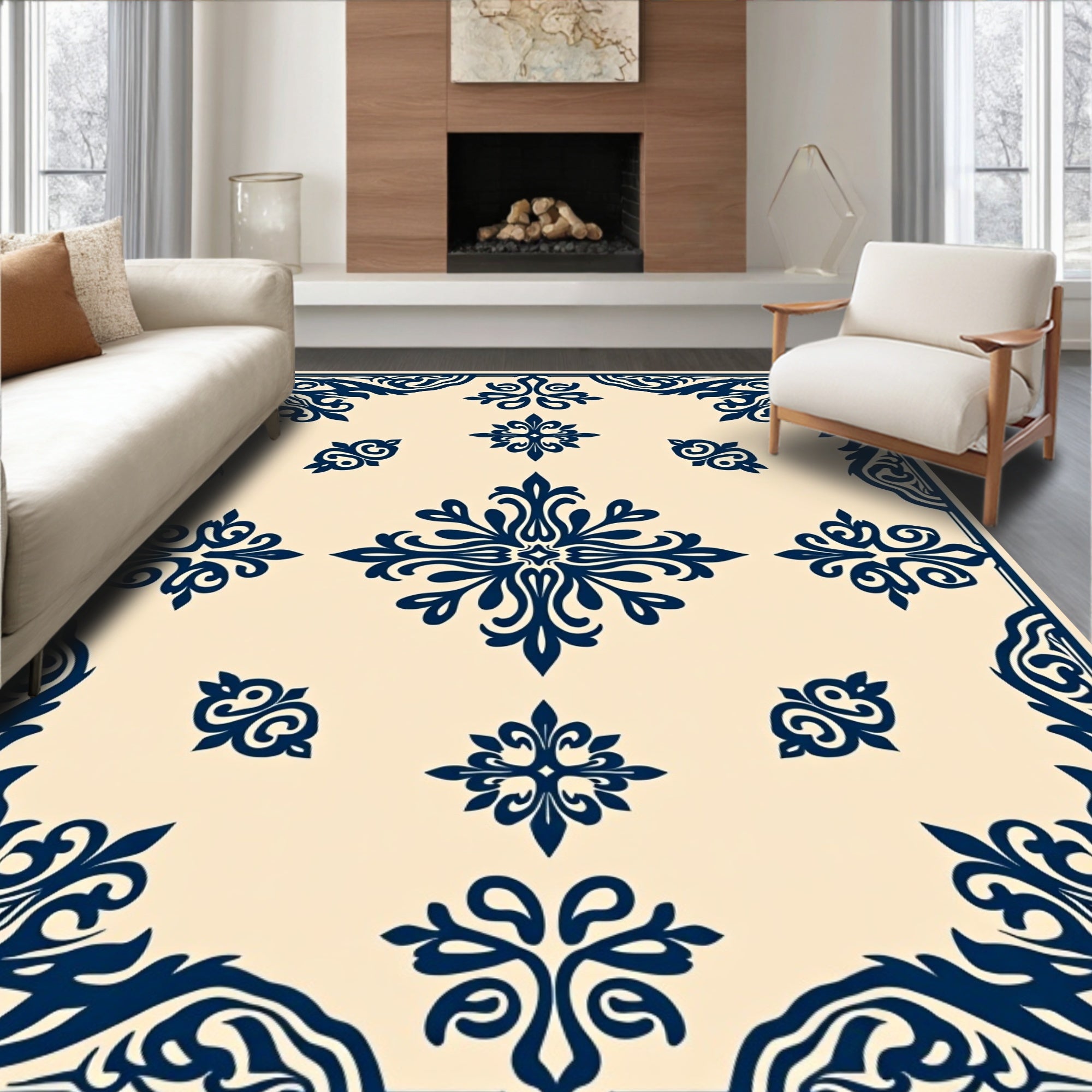 Ornate Scrollwork Floral Pattern Rug