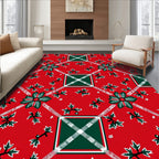Red Green Floral Plaid Pattern Rug