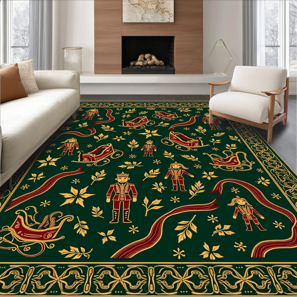 Regal Nutcracker Winter Forest Sleigh Red Rug