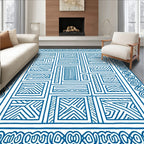 Blue White Geometric Line Art Rug