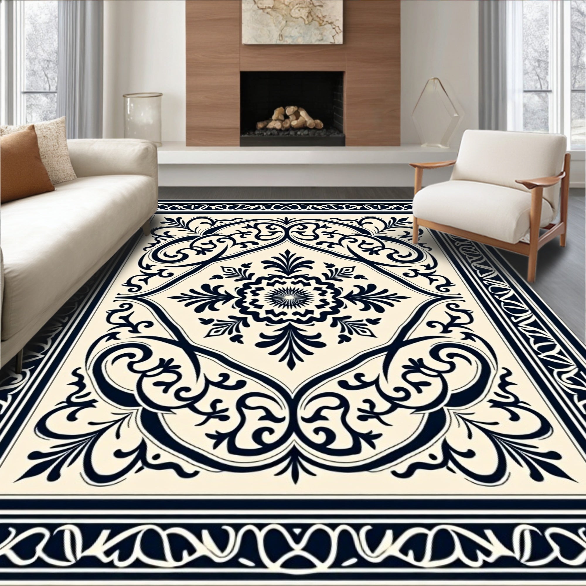 Classic Floral Swirls Border Design Rug