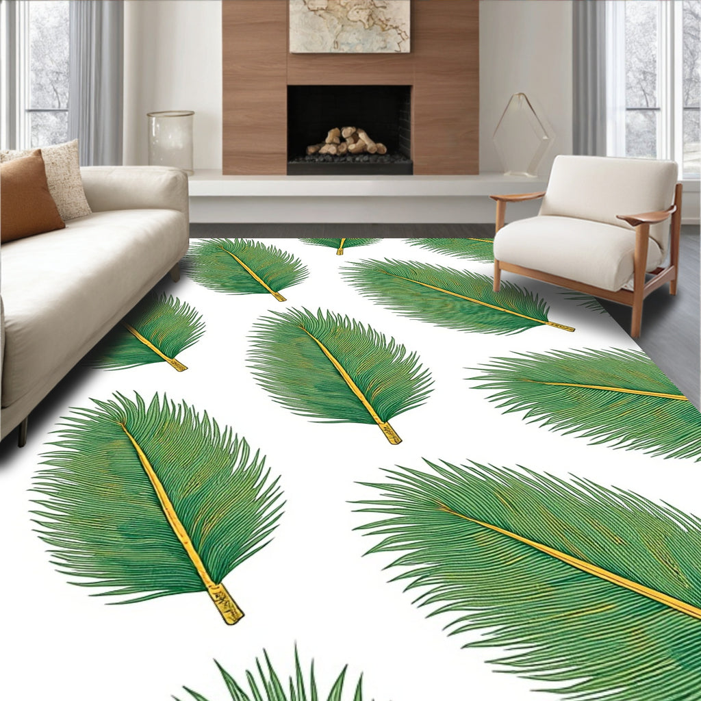 Green Palm Frond Pattern Rug