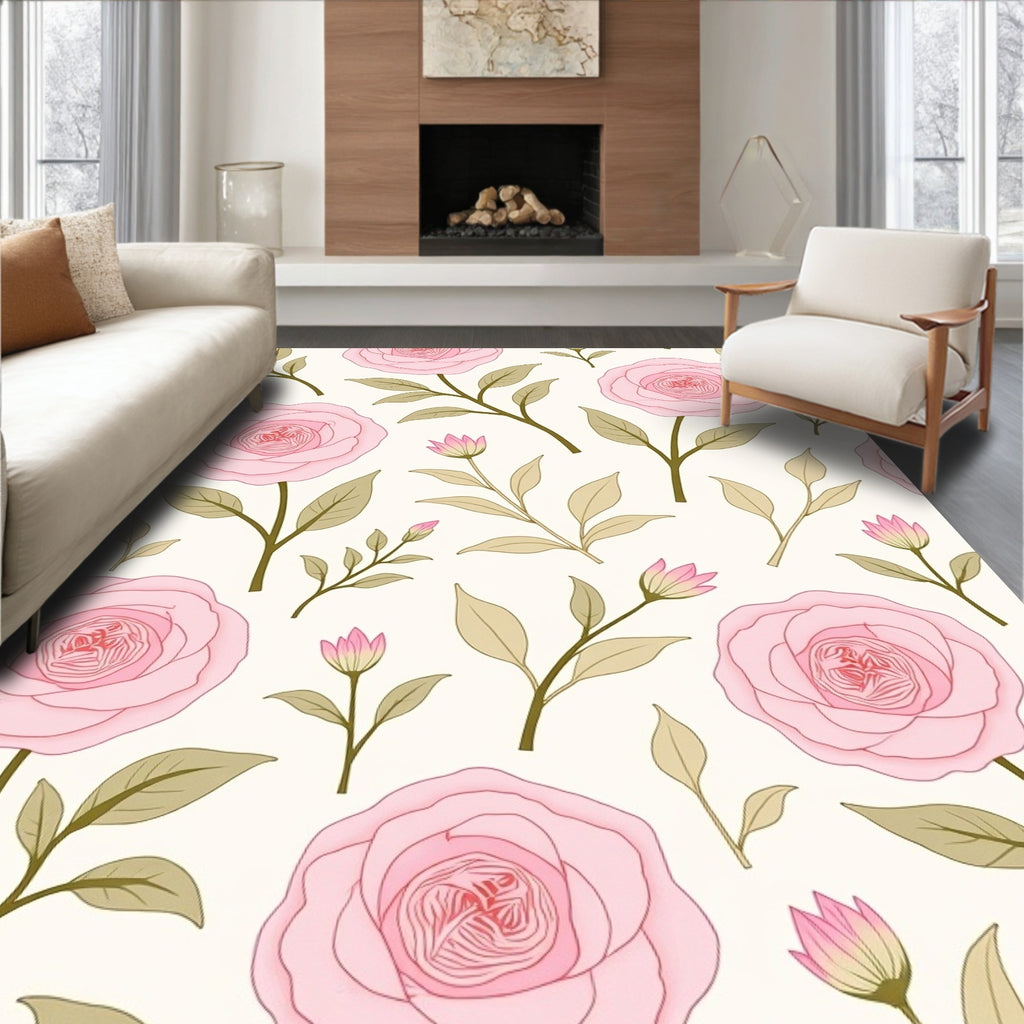 Soft Pink Rose Pattern Design Rug