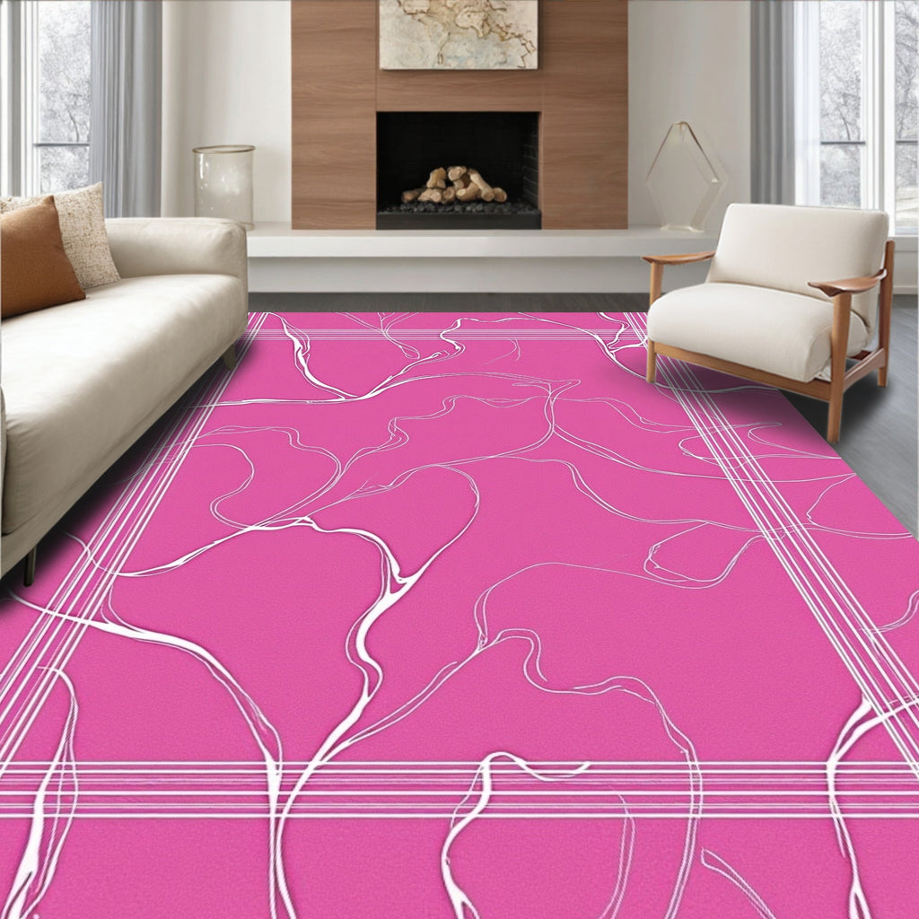 Pink Wavy Linear Contemporary Abstract Rug
