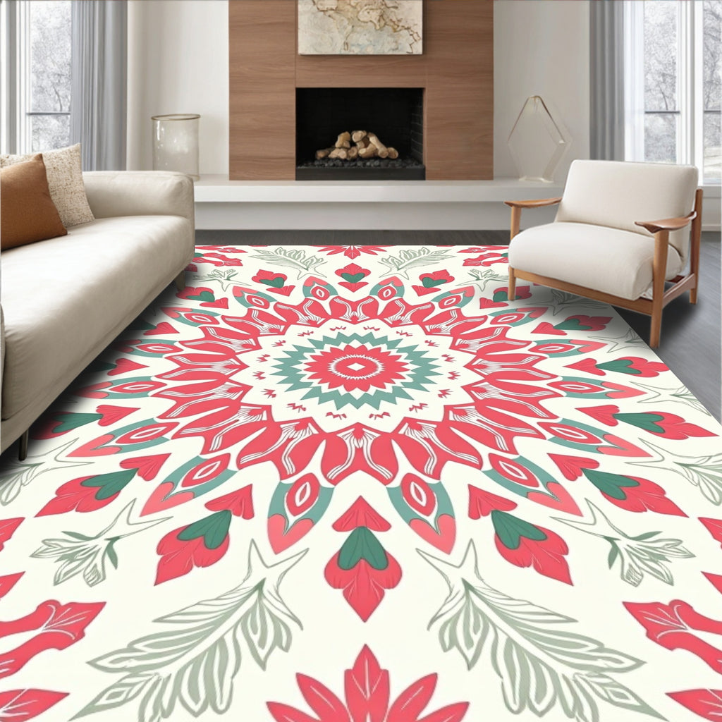Coral Teal Floral Sunburst Rug