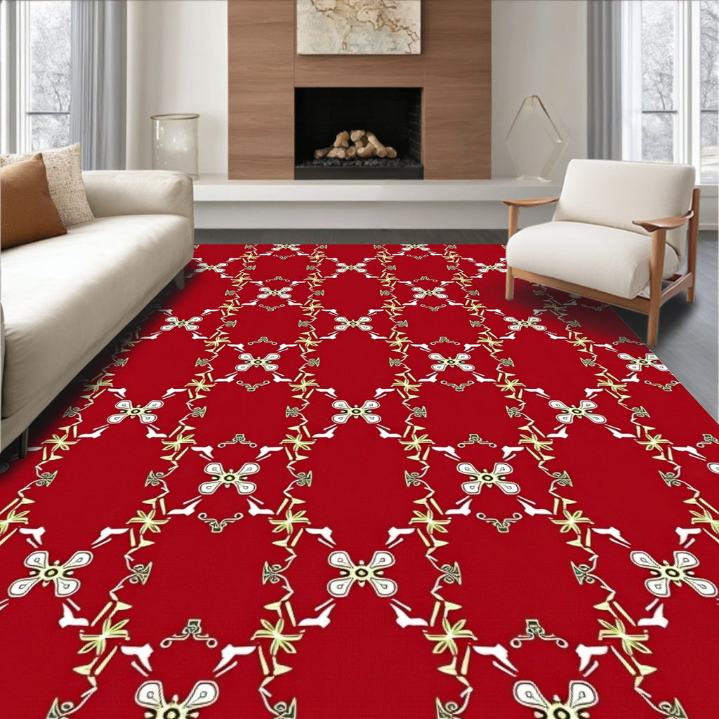 Red White Gold Filigree Pattern Design Rug