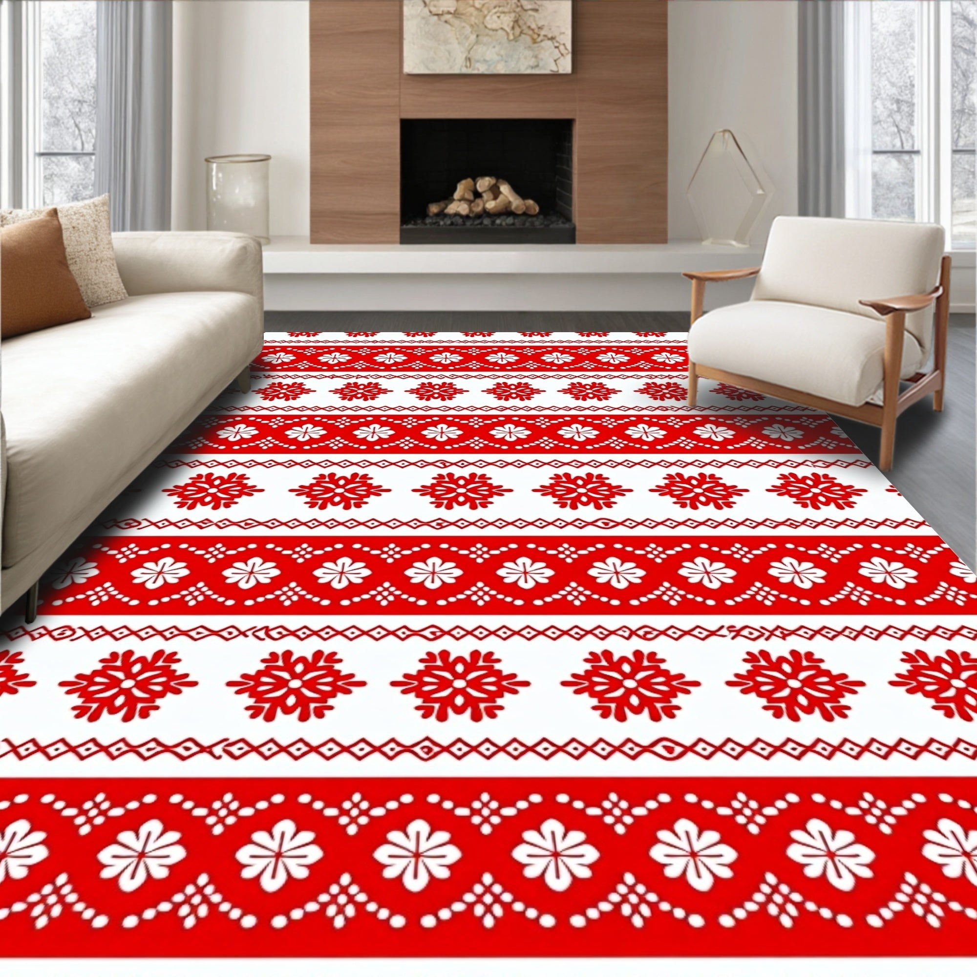 Floral Snowflake Crimson Decorative Rug