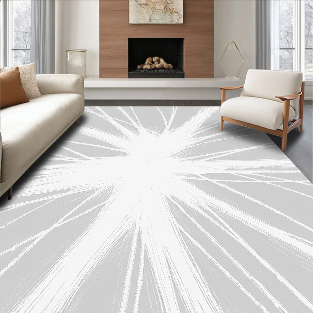Abstract White Burst Pattern Rug