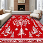 Red Winter Forest Snowflake Trees Rug