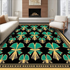 Elegant Gold Green Fan Pattern Rug