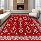 Red Snowflake Star Festive Pattern Rug