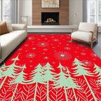 Festive Evergreen Tree Starburst Design Rug
