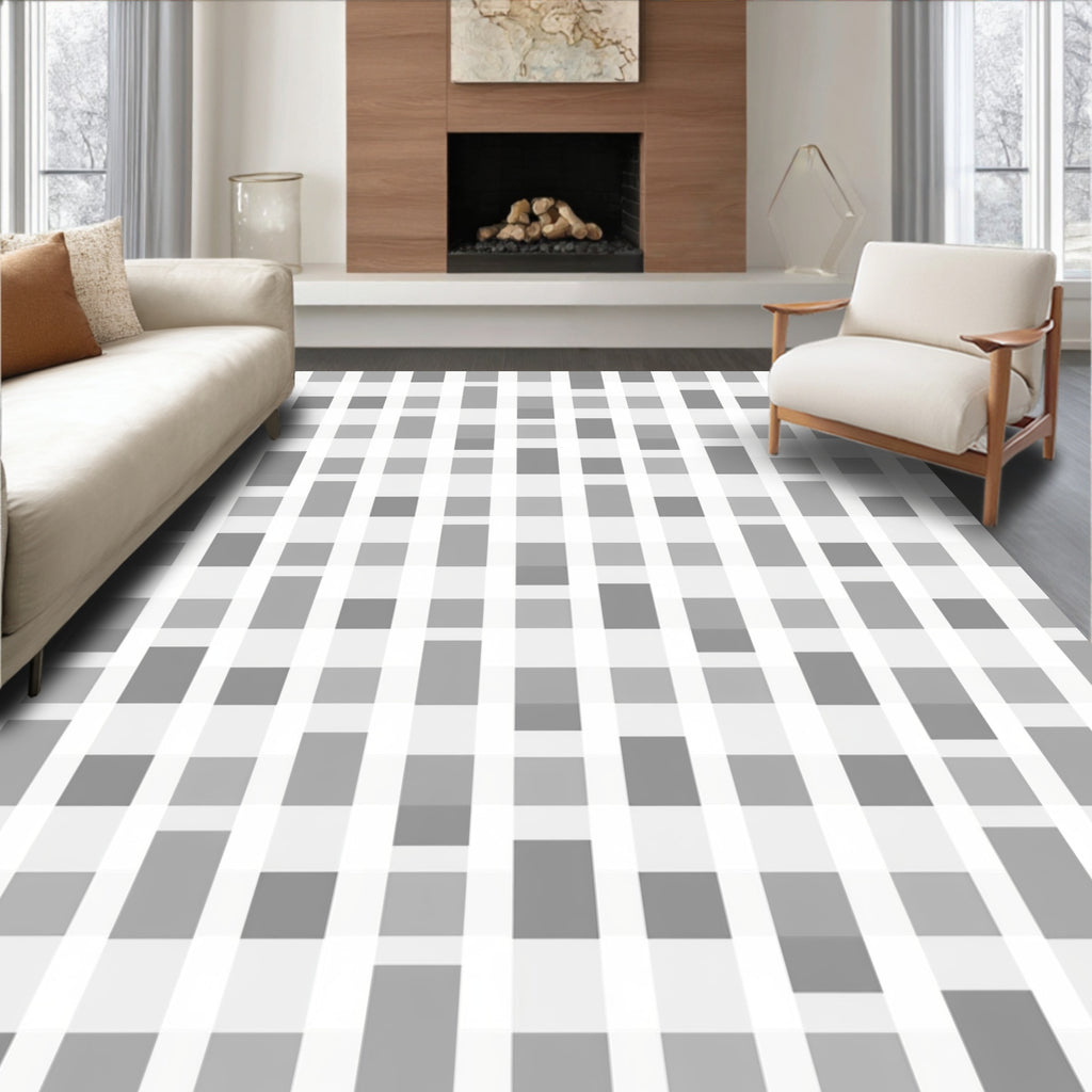 Monochrome Geometric Grid Pattern Rug
