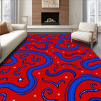 Wavy Blue Stripe Star Pattern Rug