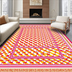 Pink Yellow Abstract Geometric Pattern Rug