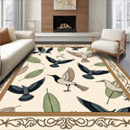 Ornate Bird Leaf Pattern Design Rug