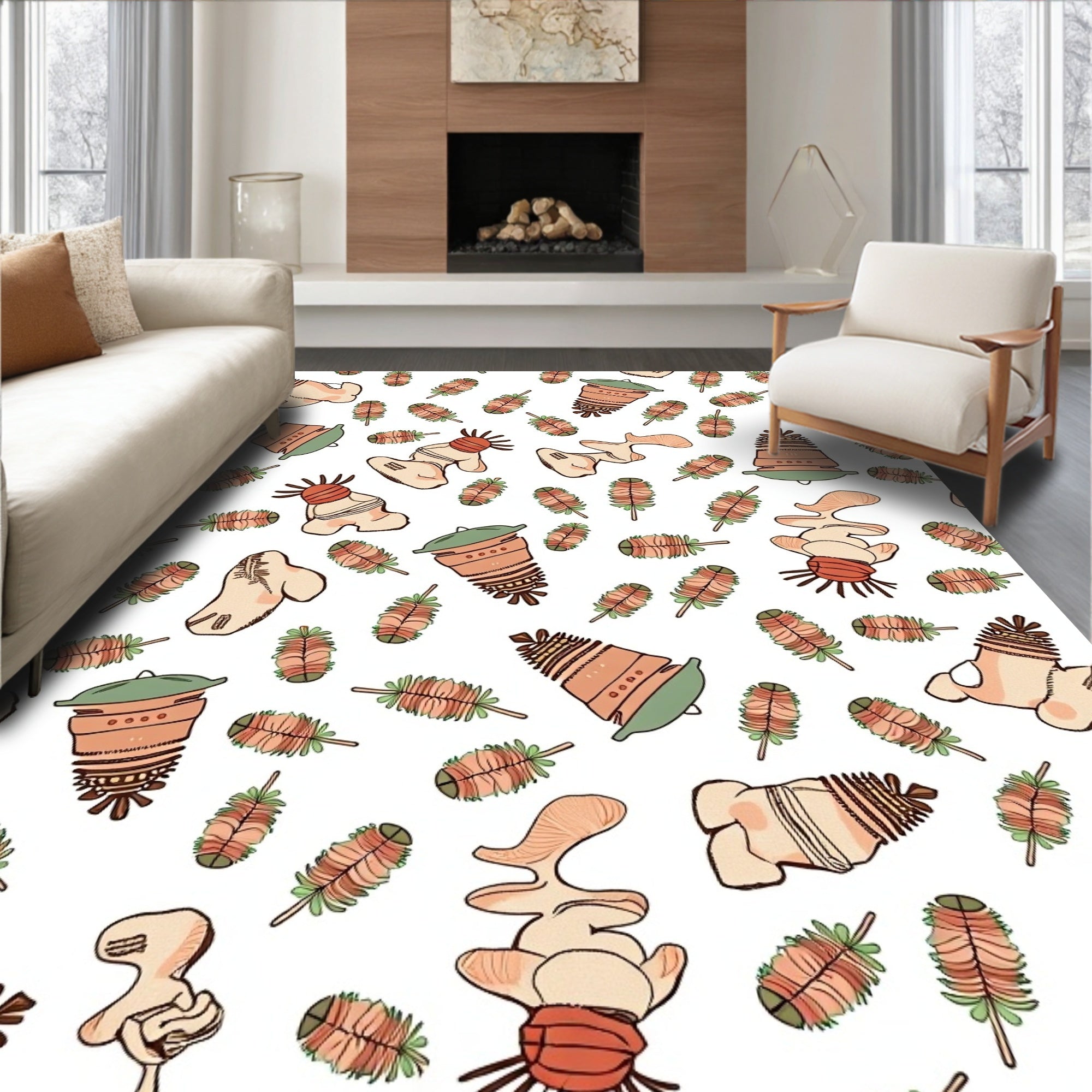 Organic Shapes Botanical Pattern Rug