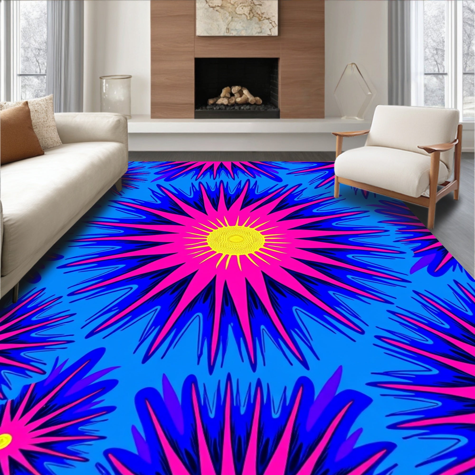 Vibrant Starburst Floral Pattern Rug
