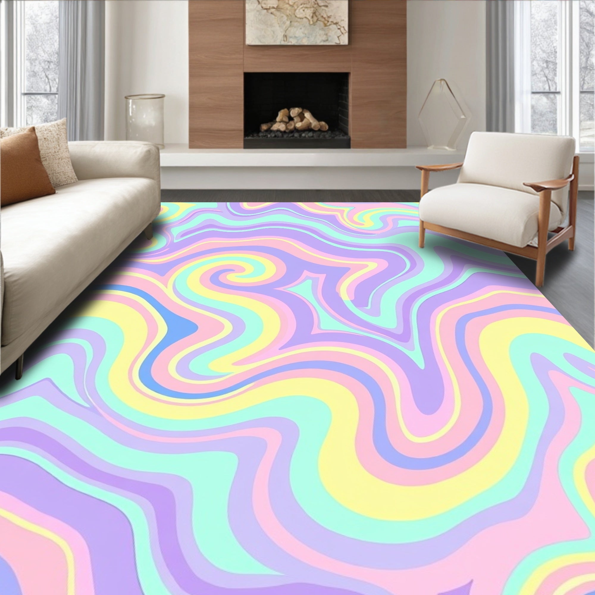 Pastel Swirl Abstract Pattern Rug