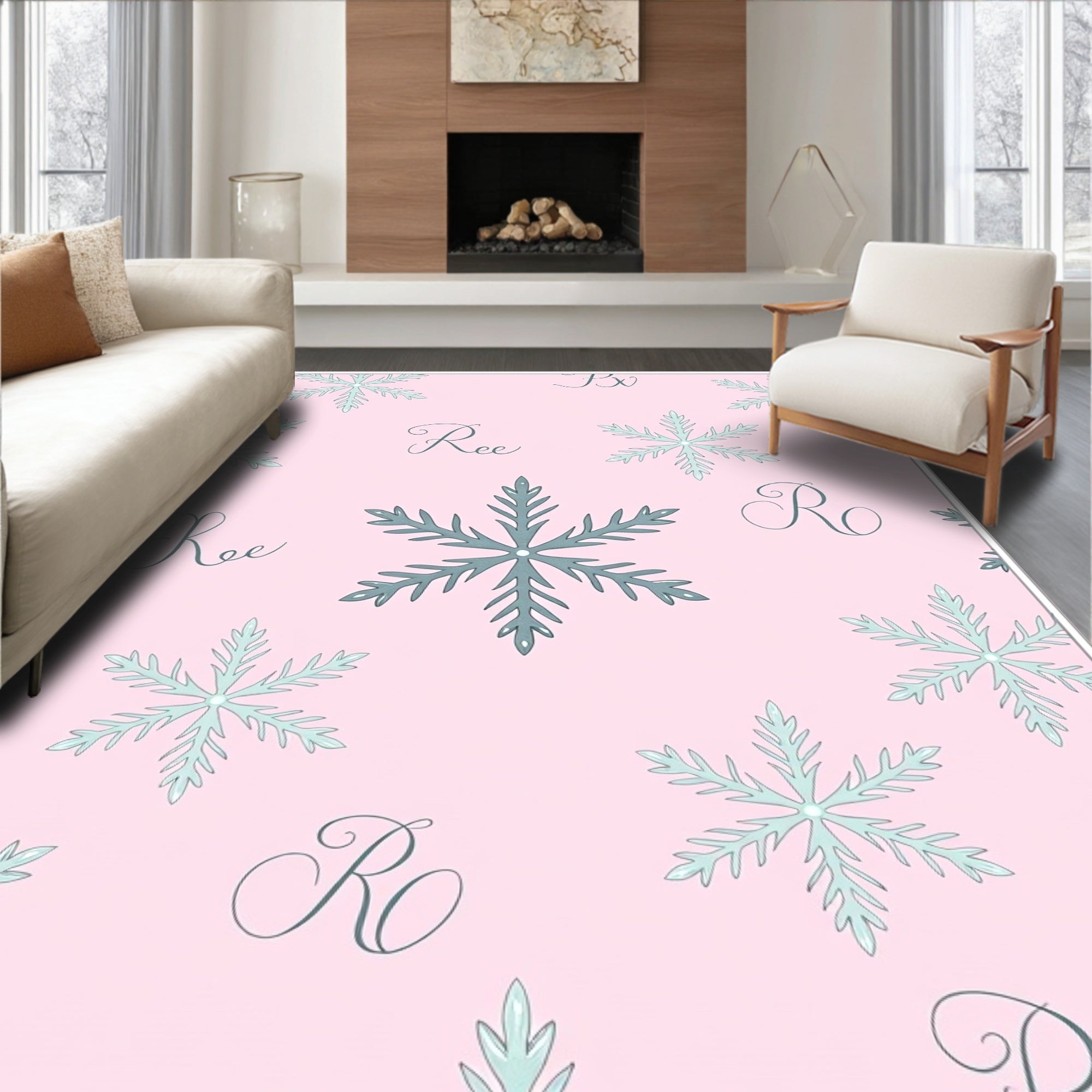 Pink Pastel Snowflake Script Rug