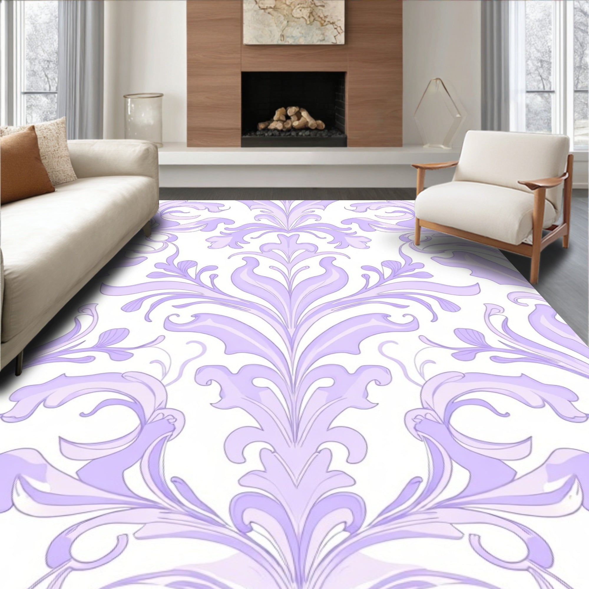 Ornate Lavender Swirl Pattern Rug