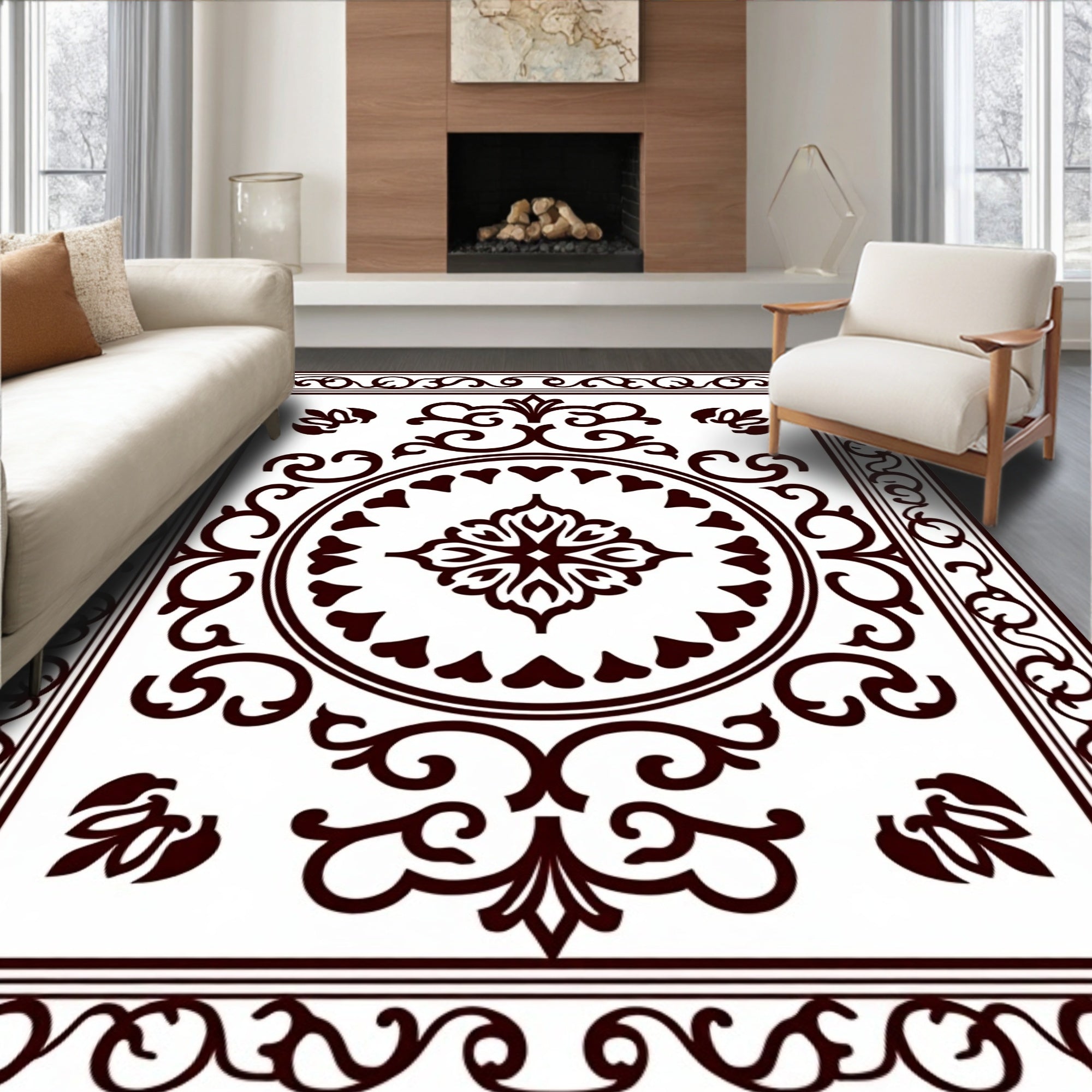 Classic Swirls Heart Detailed Design Rug