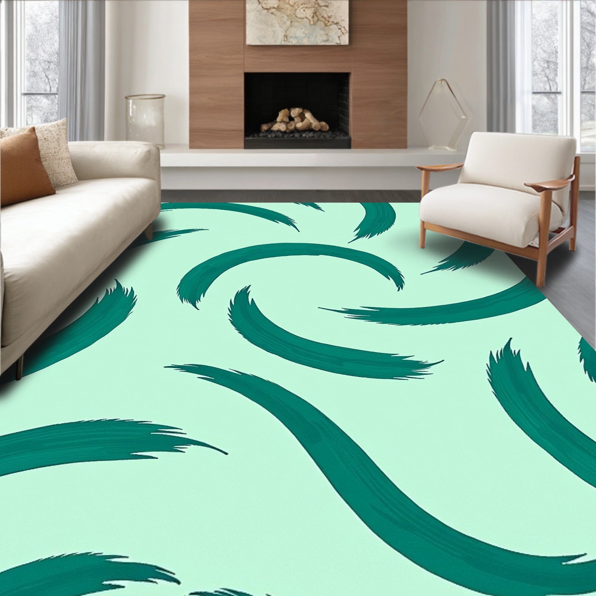 Teal Brush Stroke Pattern Rug