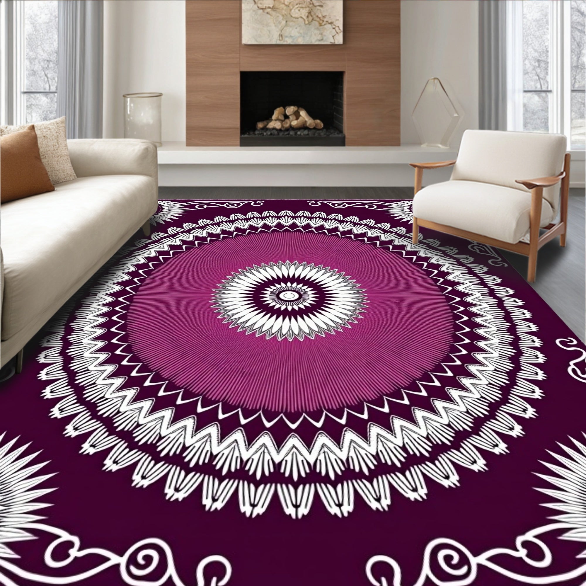 Radiant Pink Sunburst Ethnic Design Rug