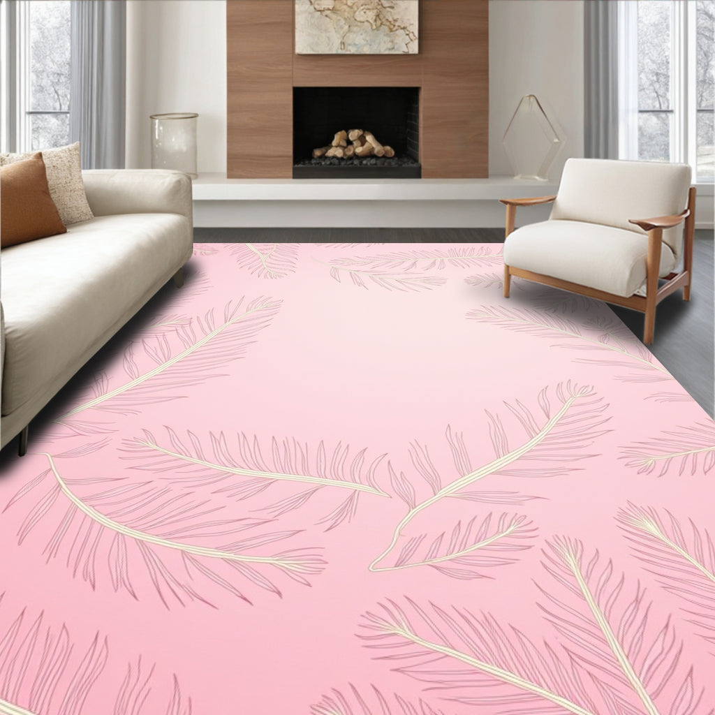 Delicate Feather Patterned Pink Rug