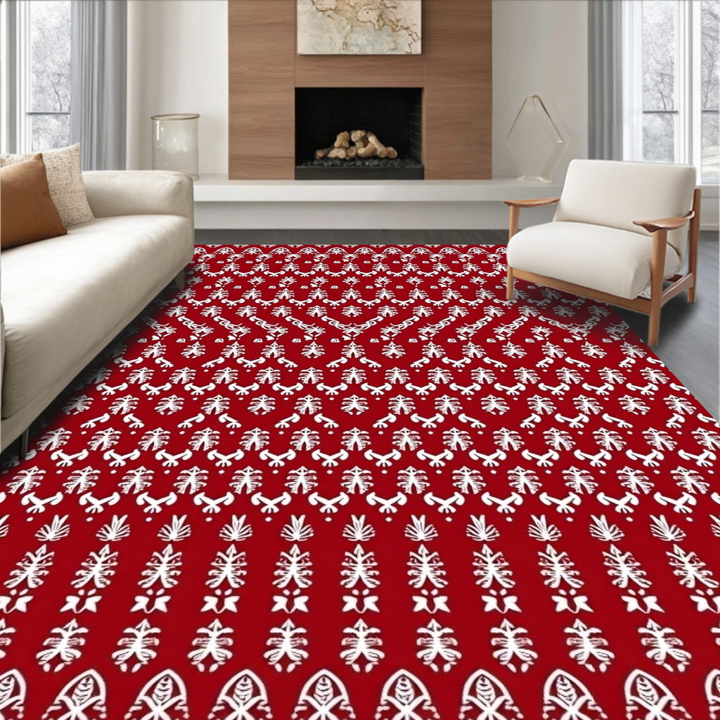 RedWhite Folk Pattern Design Rug